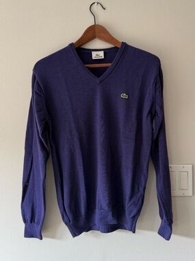 Lacoste 100% virgin wool purple vneck | Long sleeve sweater